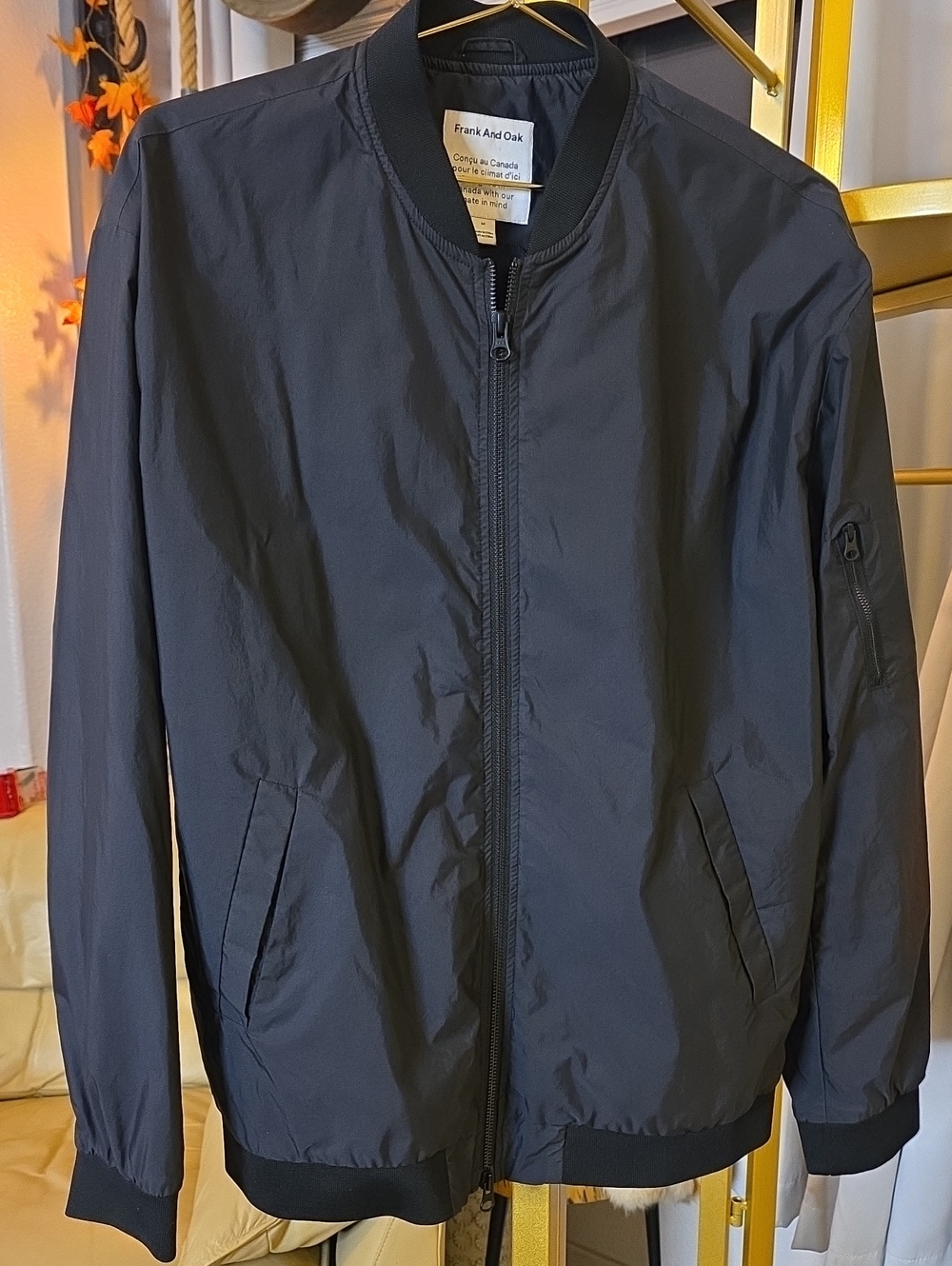 Frank & Oak Washed Black Lightweight Bomber Jacket Med Unisex